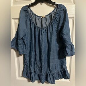 Halo Denim Blue Ruffle Blouse
